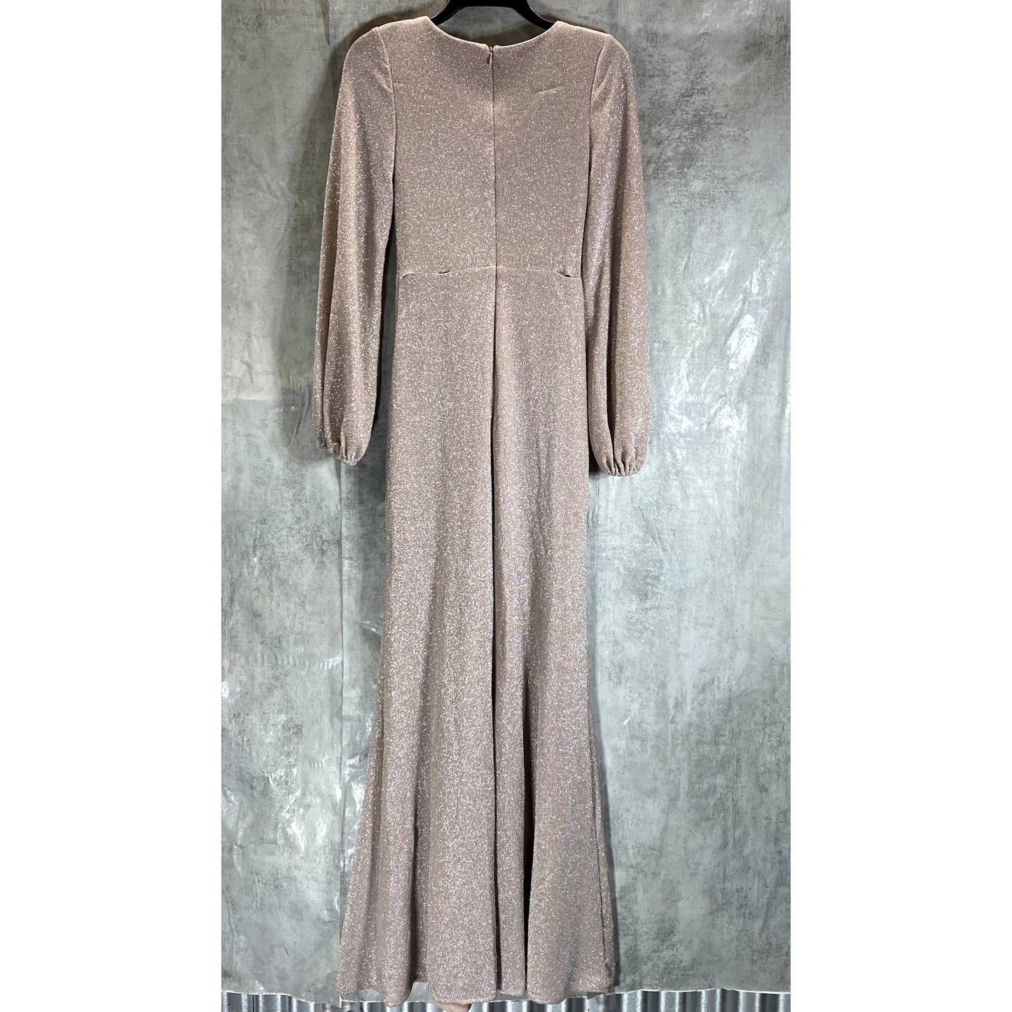 AQUA FORMAL Women's Blush Twist-Front Metallic V-Neck Long-Sleeve Gown SZ 2