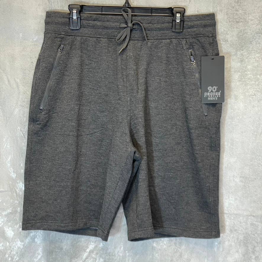 90 DEGREES By Reflex Men's Heather Charcoal Zip Pockets Drawstring Pull-On Shorts SZ L