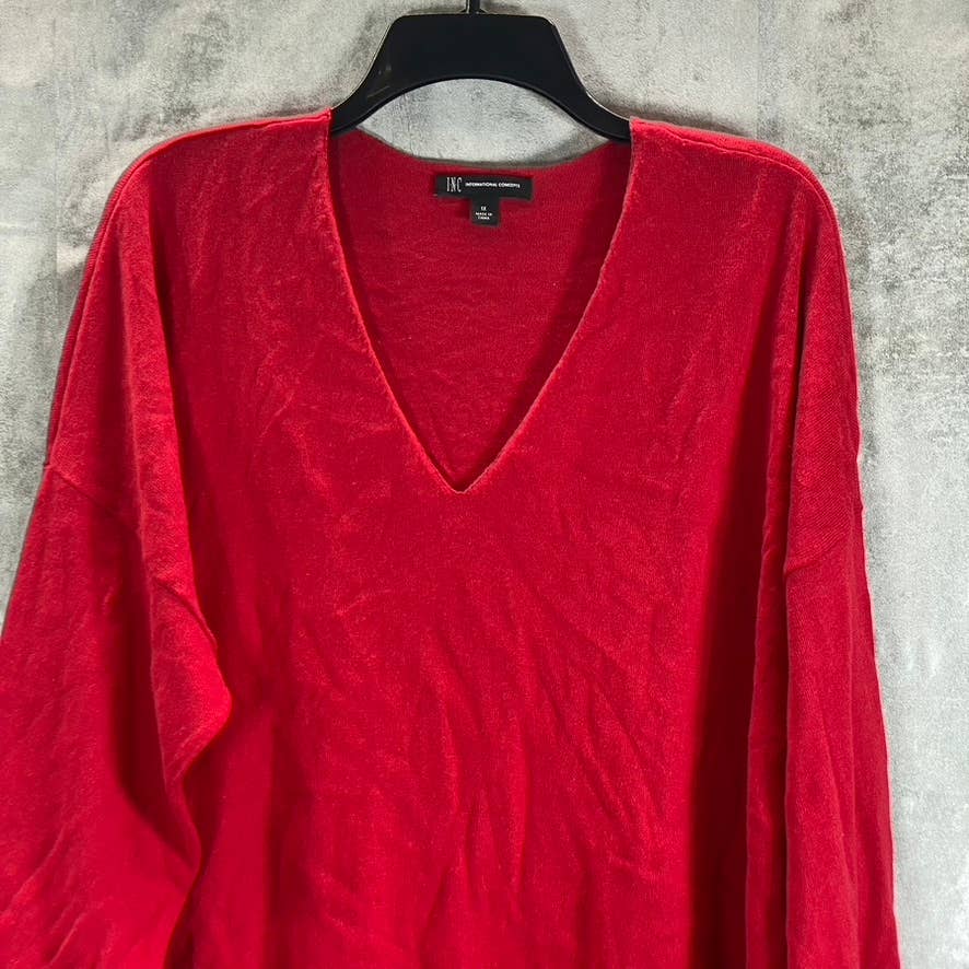 INC INTERNATIONAL CONCEPTS Women's Plus Real Red V-Neck Hi-Low Hem Pullover SZ1X