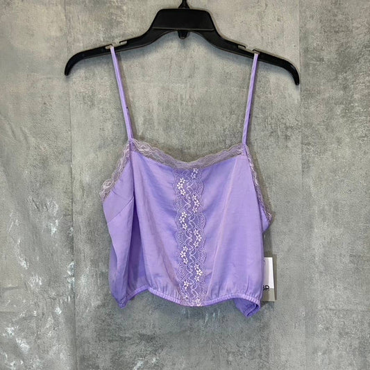 BP. Women's Purple Spray Lace Trim Crop Adjustable Strap Square Neck Camisole SZ M