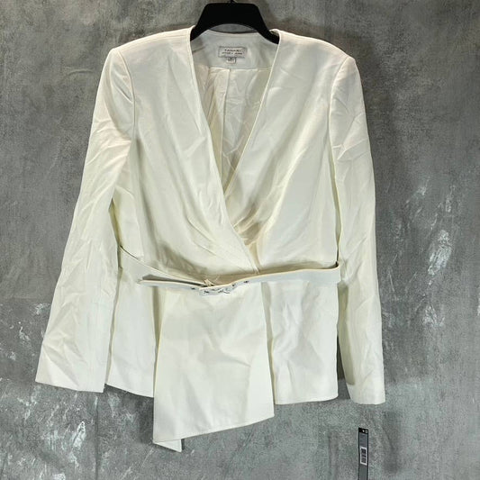 TAHARI ASL Women's Ivory Asymmetrical Belted Wrap Blazer SZ 14