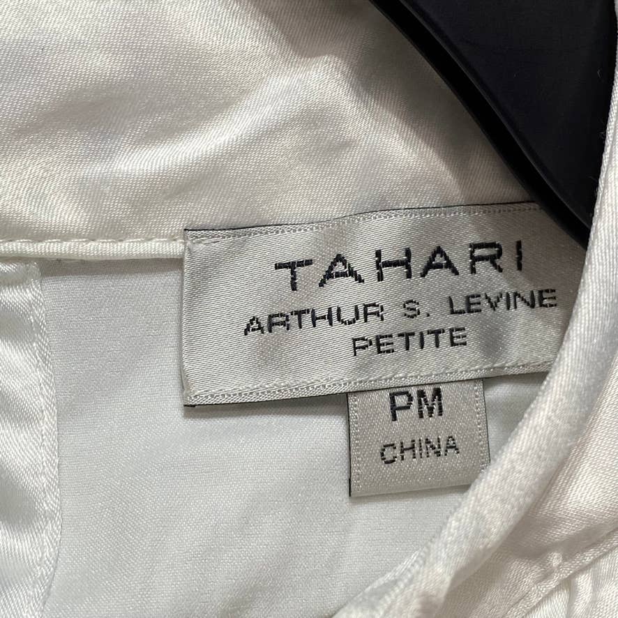 TAHARI ASL Petite Ivory Stand Collar Ruffle-Trim Long Sleeve Top SZ P/M