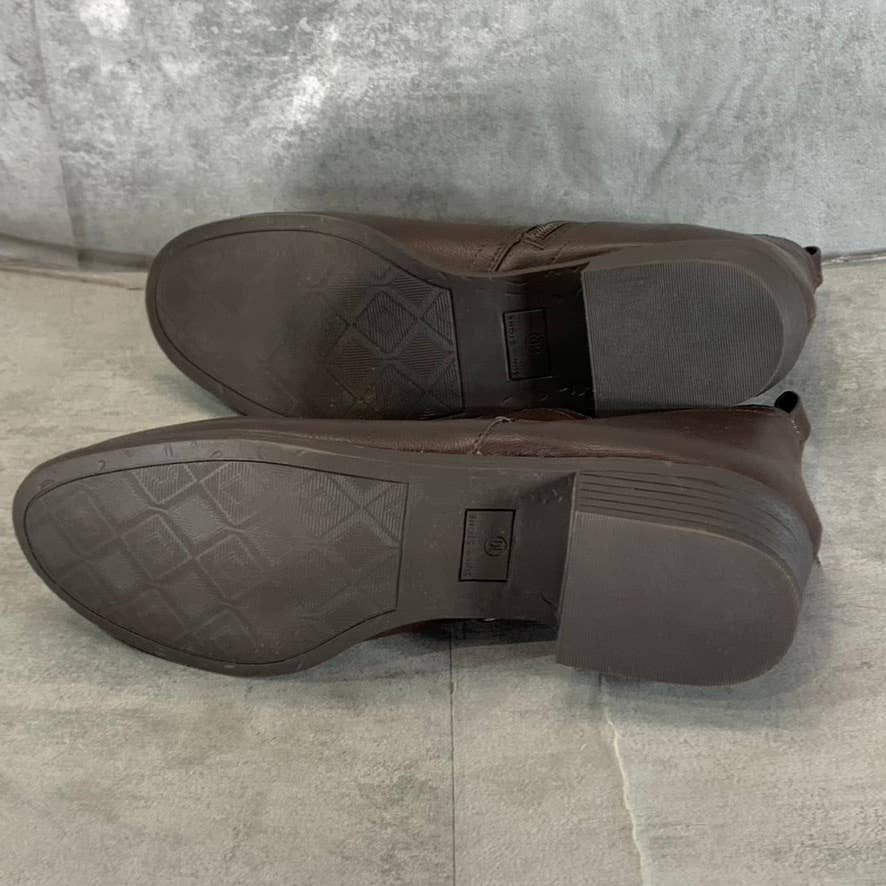 SUN+STONE Women's Brown Cadee Memory Foam Slip-On Block Heel Ankle Booties SZ 10