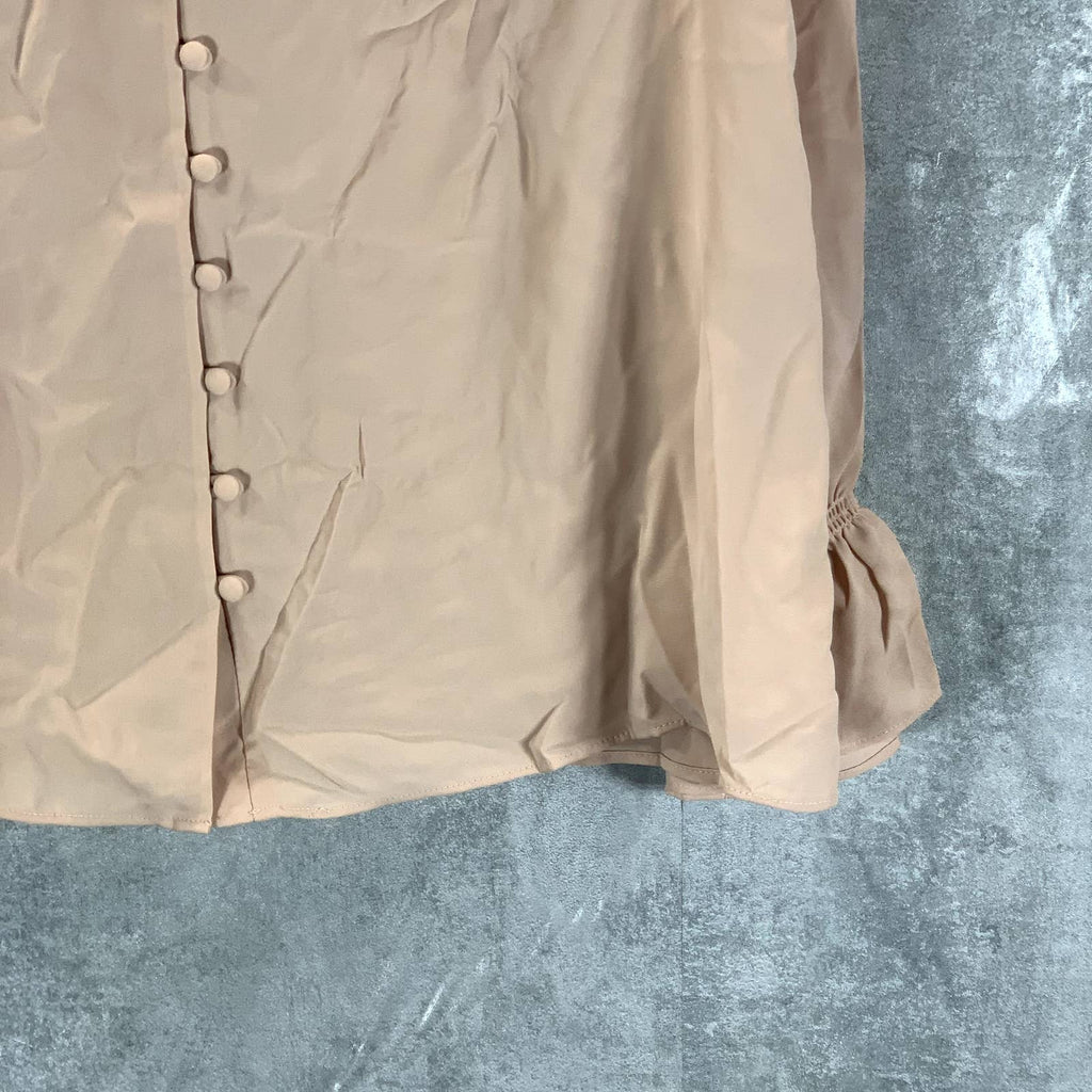 ALFANI Women's Fresh Clay Poet V-Neck Button-Front Long-Sleeve Top SZ S