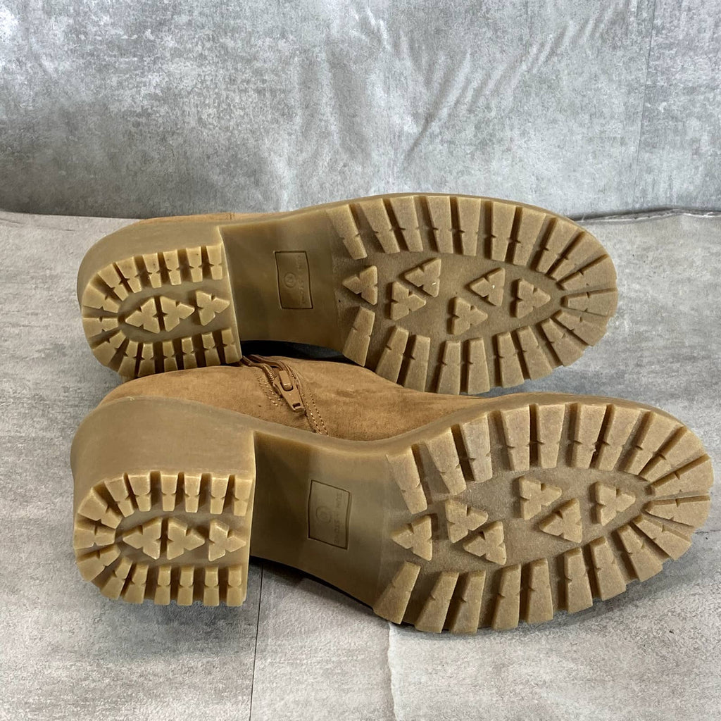 SUN+STONE Women's Taupe Micro Morghan Lug-Sole Block-Heel Booties SZ 10
