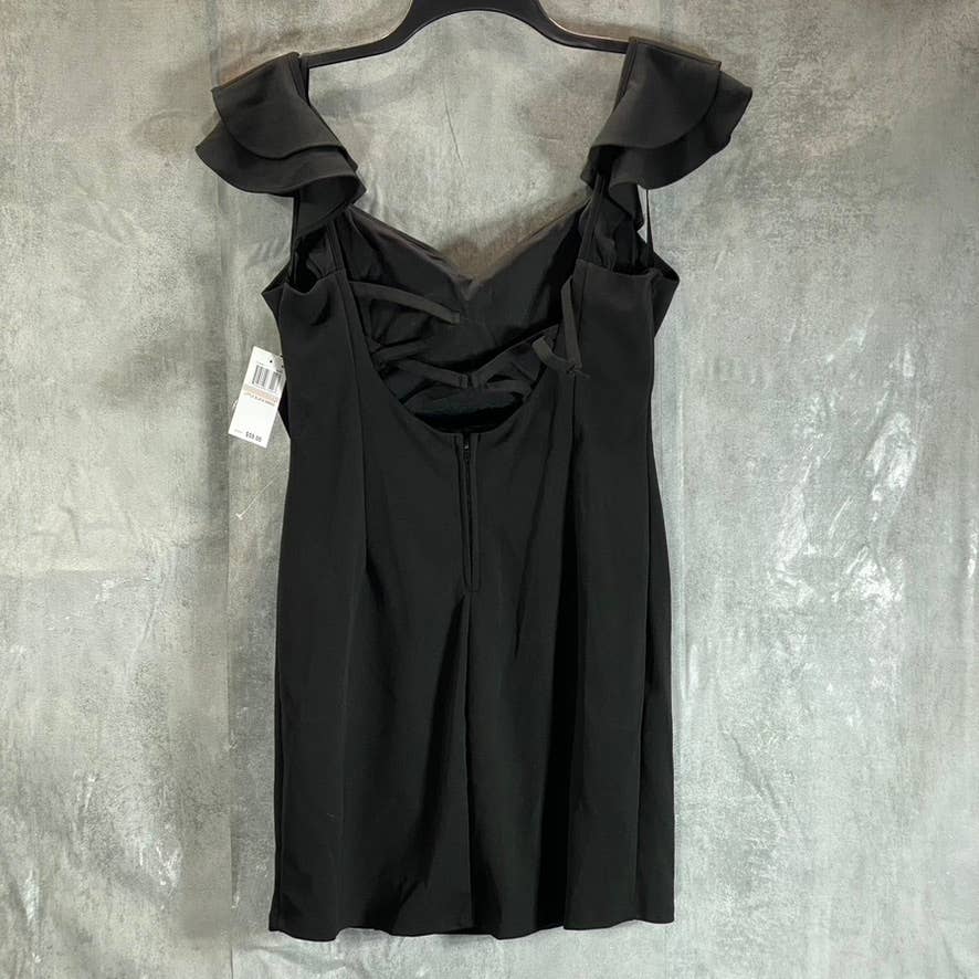 CITY STUDIO Juniors' Black Ruffle Cap-Sleeve x-Back Sheath Mini Dress SZ 15