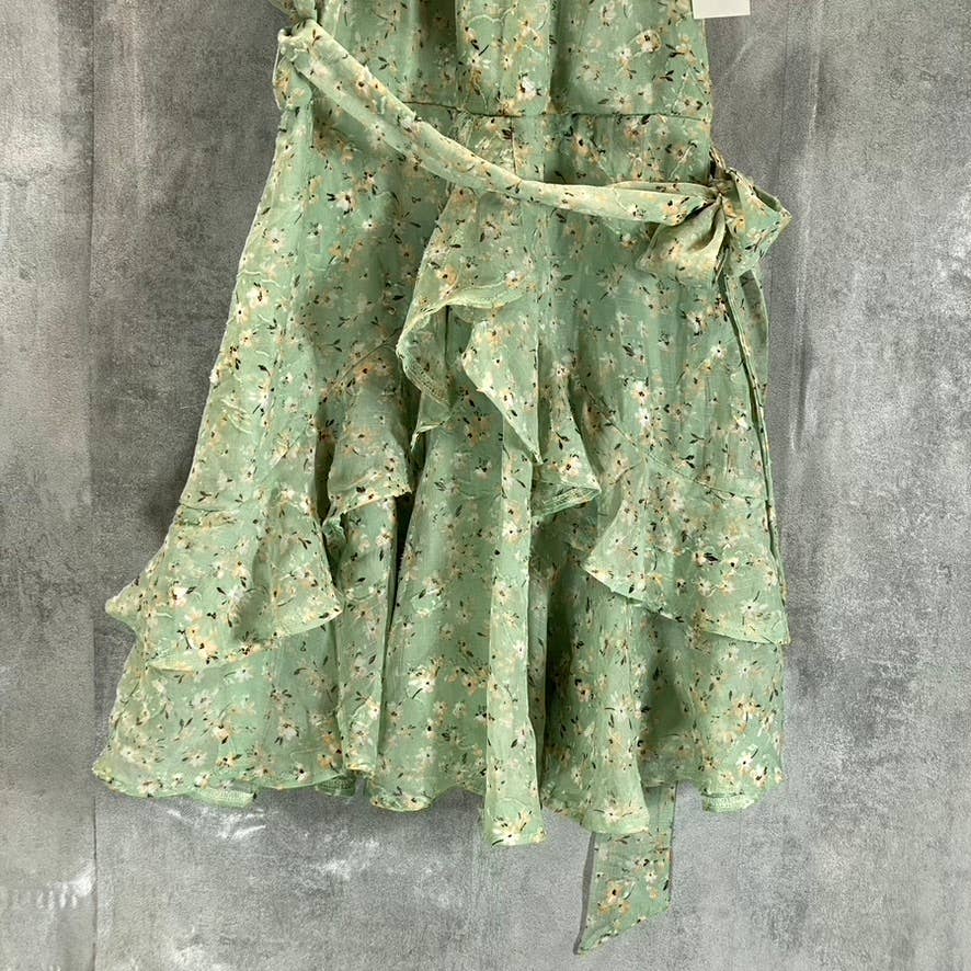TRIXXI Juniors' Green Floral Halter Ruffle Tie-Waist Fit & Flare Mini Dress SZ L