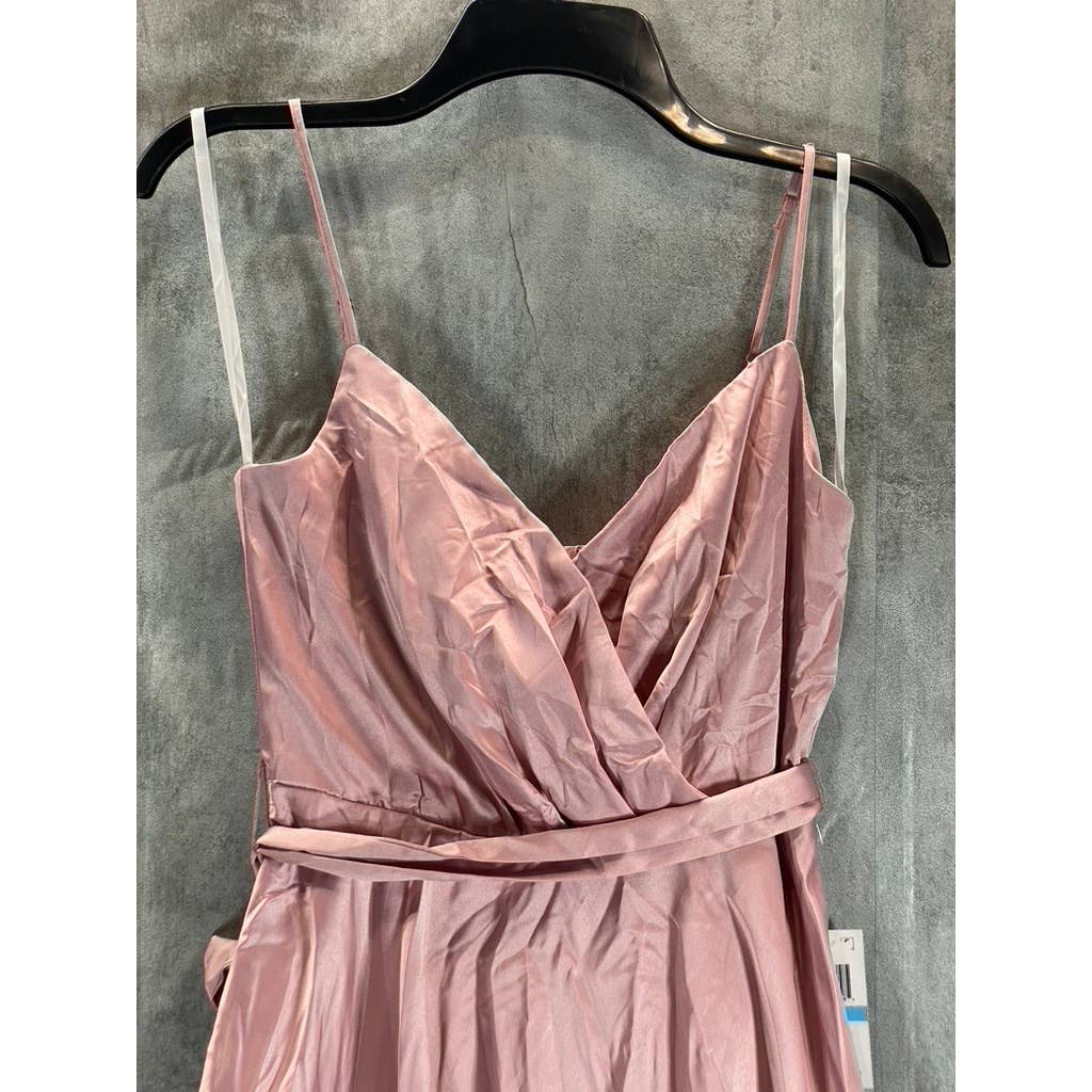 B. DARLIN Juniors' Rose Blush Satin Spaghetti Strap Faux Wrap Tiered Dress SZ5/6