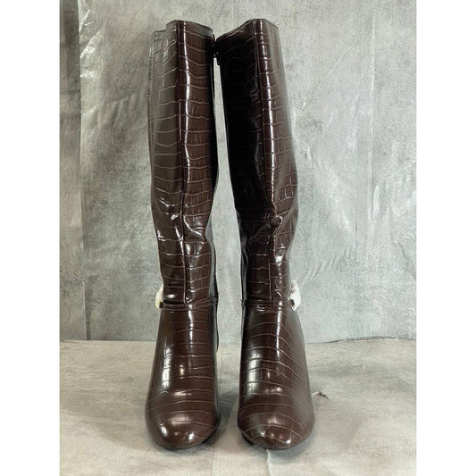 KAREN SCOTT Women's Wide Calf Brown Croc Embossed Hanna Dress Boots SZ 8WC