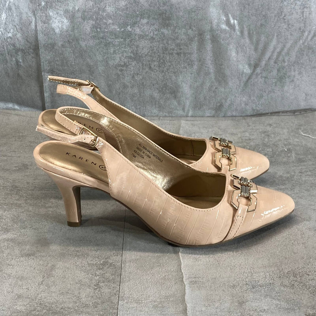 KAREN SCOTT Women's Nude Patent Gildda Pointed-Toe Slingback Pumps SZ 7.5