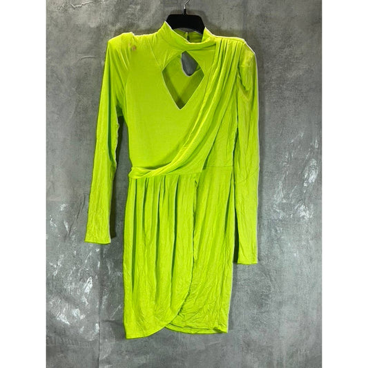 ZERINA AKERS FOR BAR III Women's Acid Lime Solid Knit Mock-Neck Mini Dress SZ M