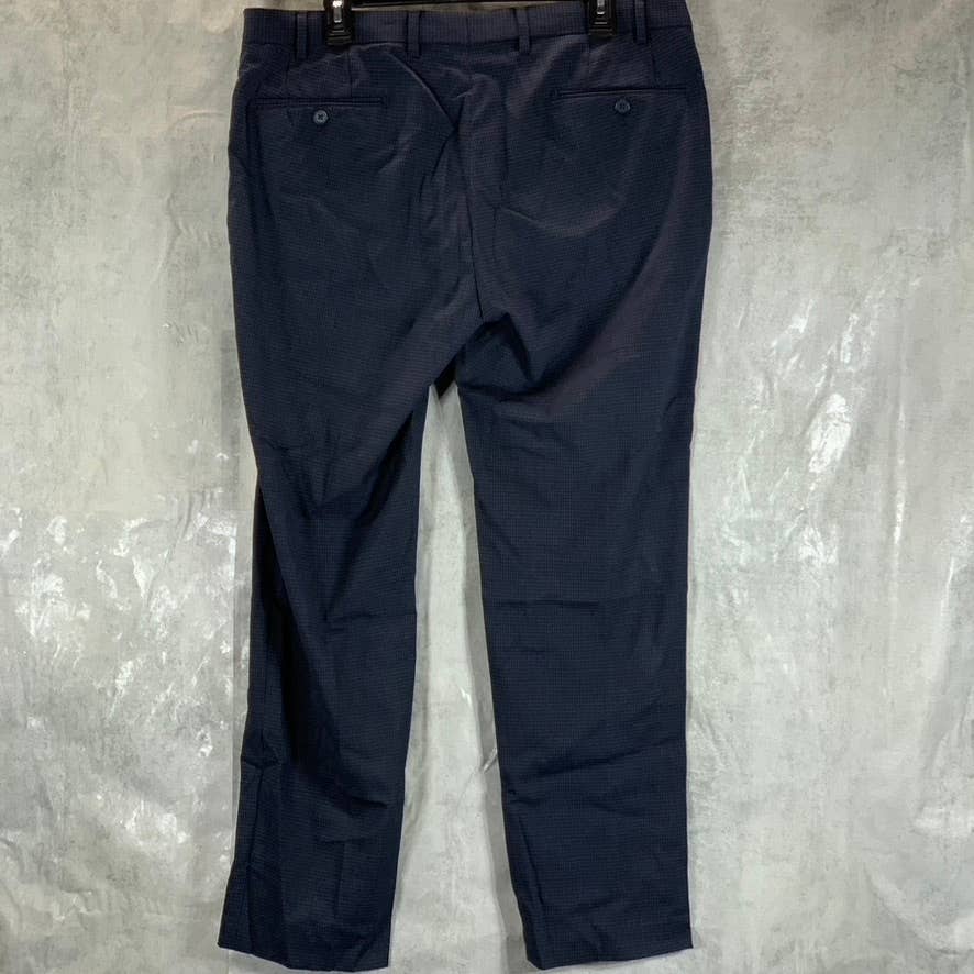 CALVIN KLEIN Men's Navy Mini-Check Slim-Fit Stretch Dress Pants SZ 38X30