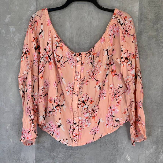 CUPCAKES AND CASHMERE Peach Parfait Printed Off-The-Shoulder Long Sleeve Top SZ XL