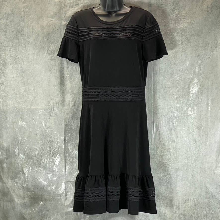MICHAEL MICHAEL KORS Women's Deep Black Mixed-Mesh Short-Sleeve Mini Dress SZ M