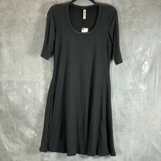 24SEVEN COMFORT APPAREL Women's Solid Black Scoop-Neck Elbow Sleeve Dress SZ XL