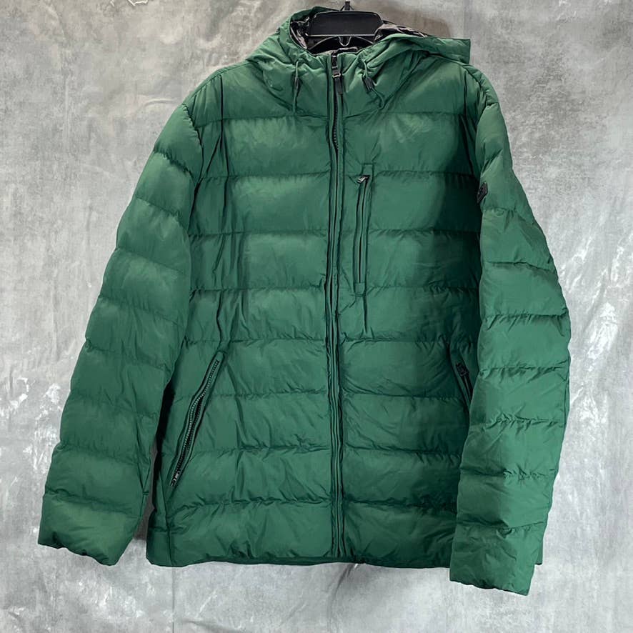 MICHAEL KORS Men's Dark Green Hooded Puffer Full-Zip Jacket SZ XL