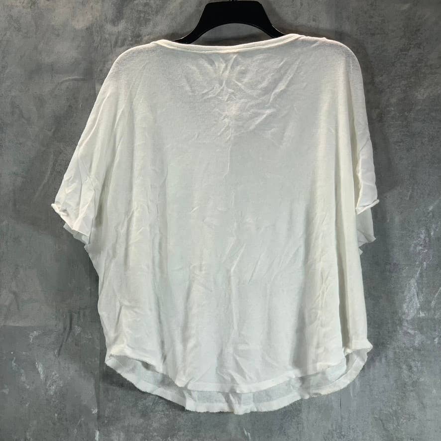FREE PEOPLE Women's Optic White Girl Talk V-Neck Layered Short-Sleeve Top SZ S