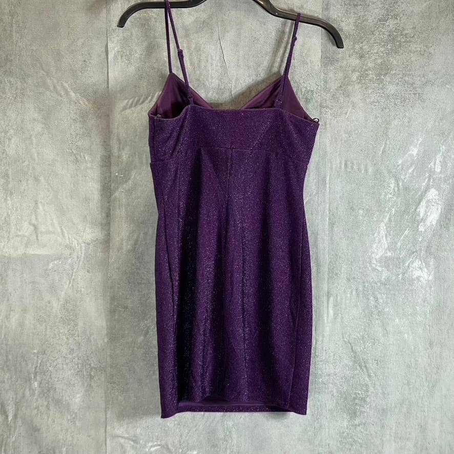 CITY STUDIO Juniors' Purple Glitter Twist-Front Cutout Bodycon Mini Dress SZ M