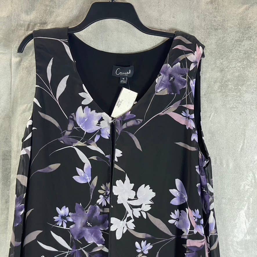 CONNECTED APPAREL Women's Grape Floral-Print Sleeveless Chiffon Overlay Dress