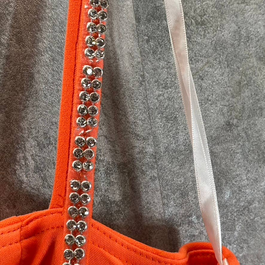 AQUA FORMAL Women's Orange Scuba Side Cutout Embellished Strap Sheath Mini Dress