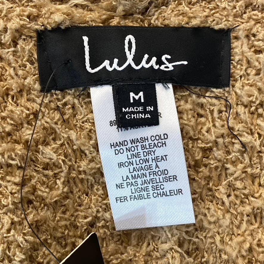 LULUS Women's Camel Eyelash Sweater Knit High Waist Elastic Drawstring Lounge Shorts SZ M