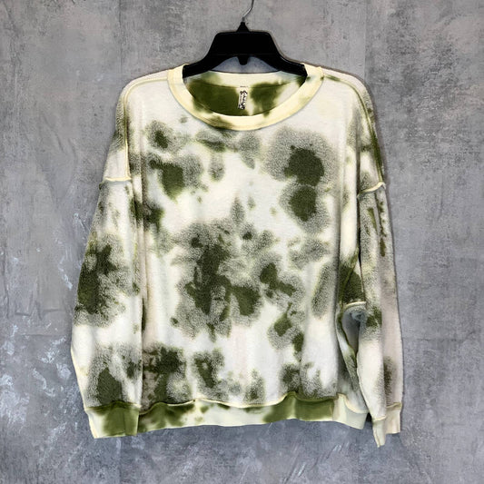 FREE PEOPLE Women's Green Tie-Dye French Terry Sweat Crewneck Pullover Top SZ XS