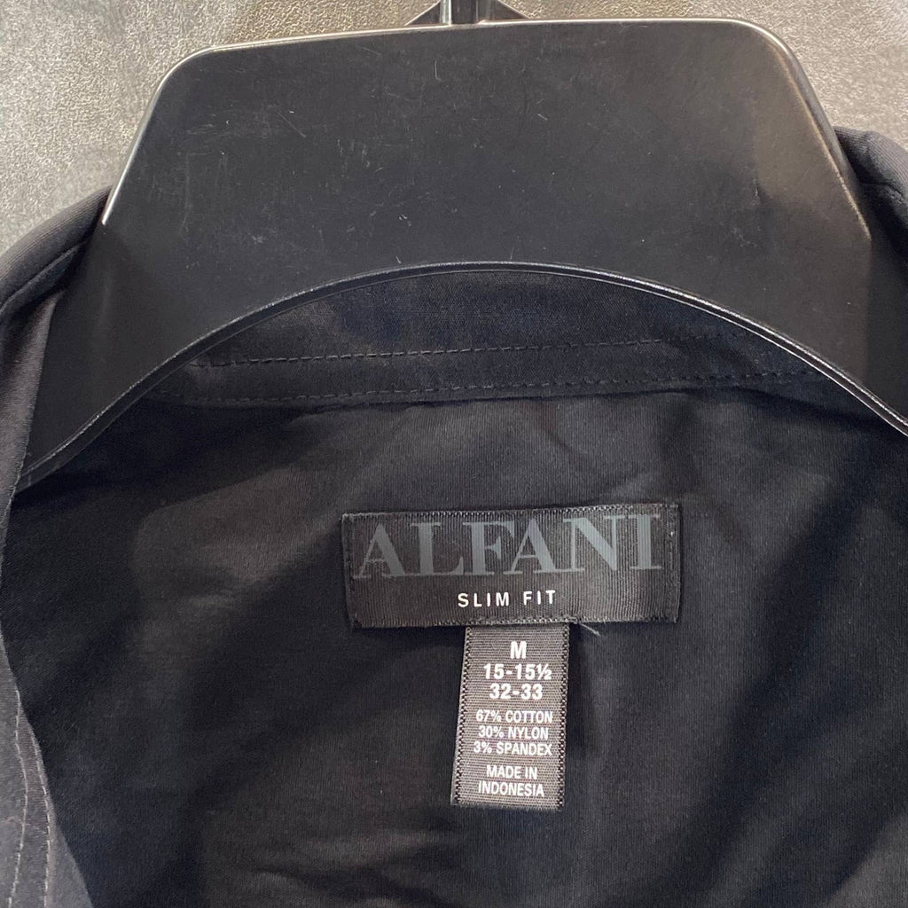 ALFANI Men's Deep Black Solid Slim-Fit 2-Way Stretch French Cuff Dress Shirt SZM