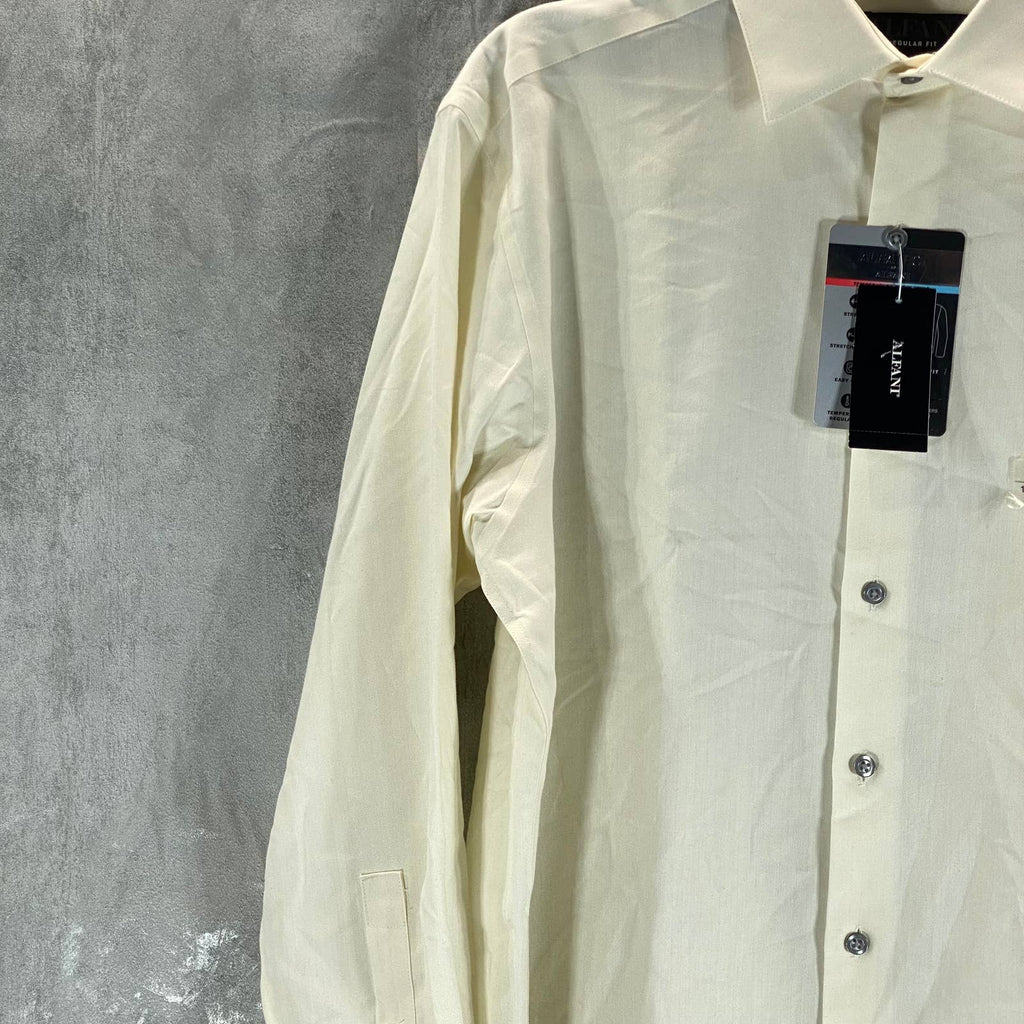 ALFANI Men's Beige Solid Regular-Fit Button-Up Long-Sleeve Shirt SZ M