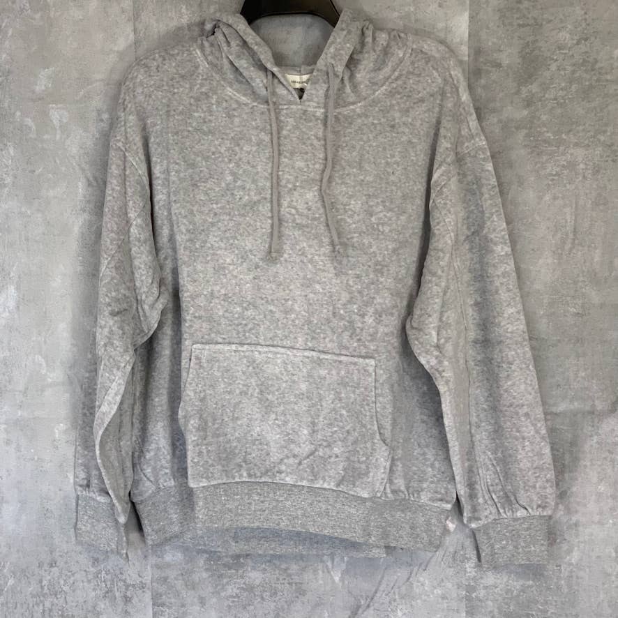 TREASURE & BOND Women's Grey Light Heather Velour Treatment Pullover Hoodie SZ M