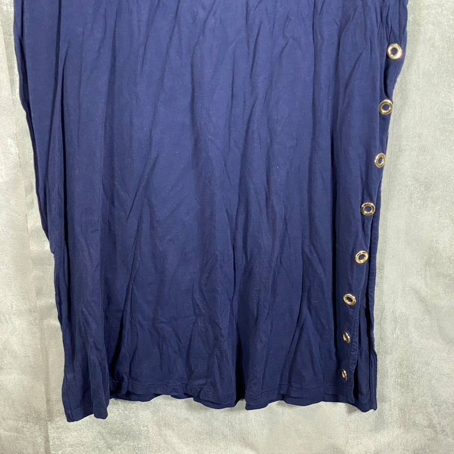 MICHAEL MICHAEL KORS Women's True Navy Crewneck Grommet-Trim Slit Maxi Gown SZ S