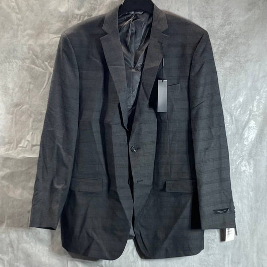 MARC NEW YORK Men's Light Grey Plaid Long Modern-fit Two-Button jacket SZ 46L