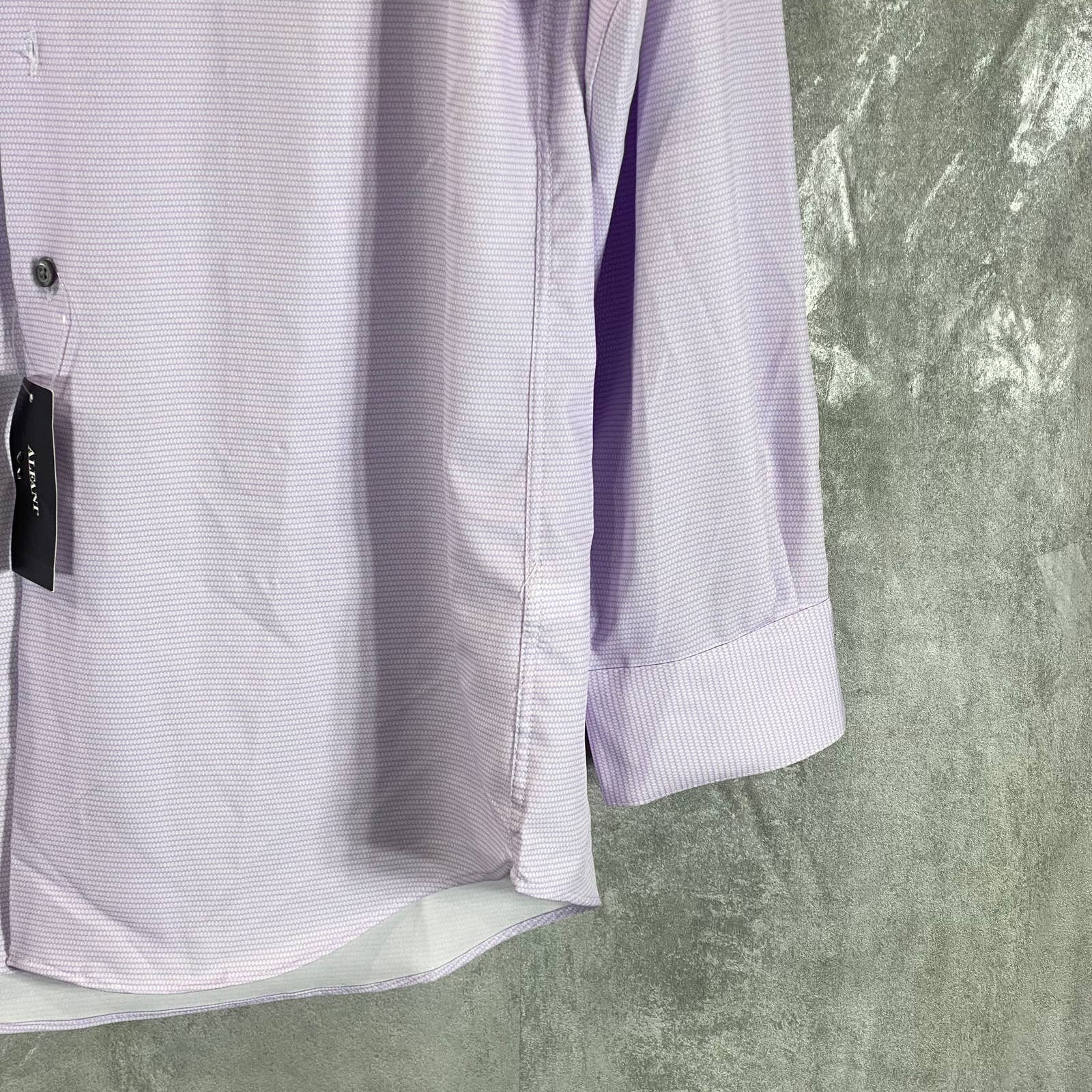 ALFANI Men's Lavender Mini Geo-Print Slim-Fit Stretch Shirt SZ 15-15.5 32/33