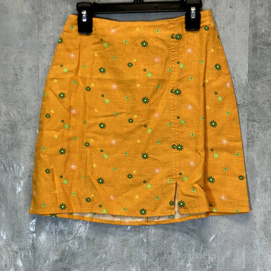 ABOUND Women's Orange Asterisk Floral Print Back Zip Linen Blend Mini Skirt SZ XXS