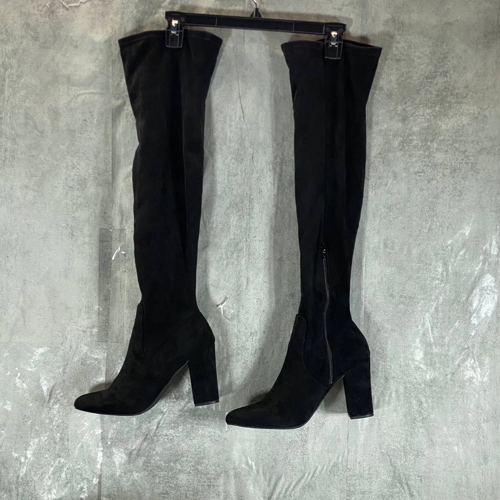 WILD PAIR Women's Black Micro Bravy Over-The-Knee Stretch Block-Heel Boots SZ9.5