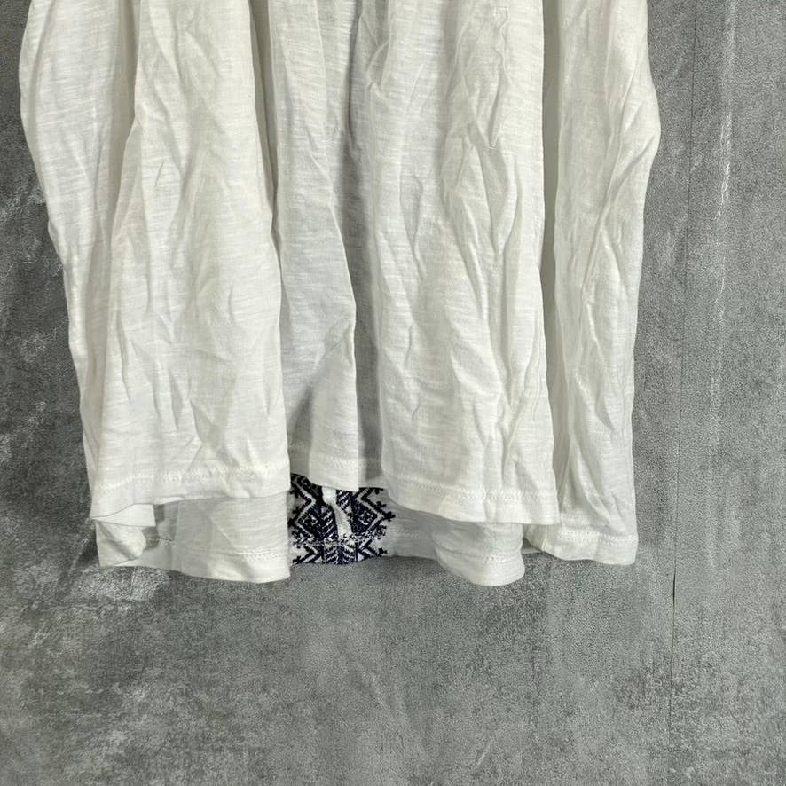 STYLE & CO Women's Bright White Embroidered-Trim Tie-Neck Short Sleeve Top SZ S