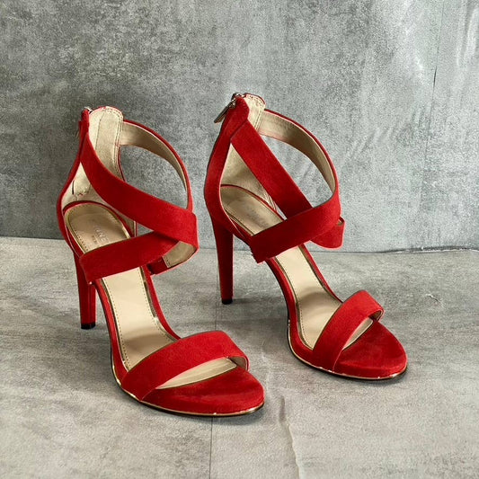 KENNETH COLE NEWYORK Women's Red Brooke Cross Heeled Round-Toe Dress Sandals SZ 6.5