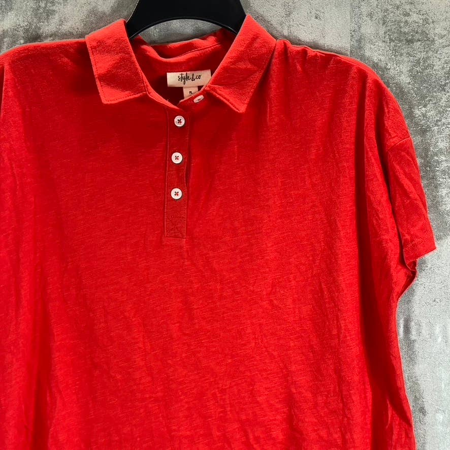 STYLE & CO Women's Petite Loving Red Short-Sleeve Polo Top SZ P/L