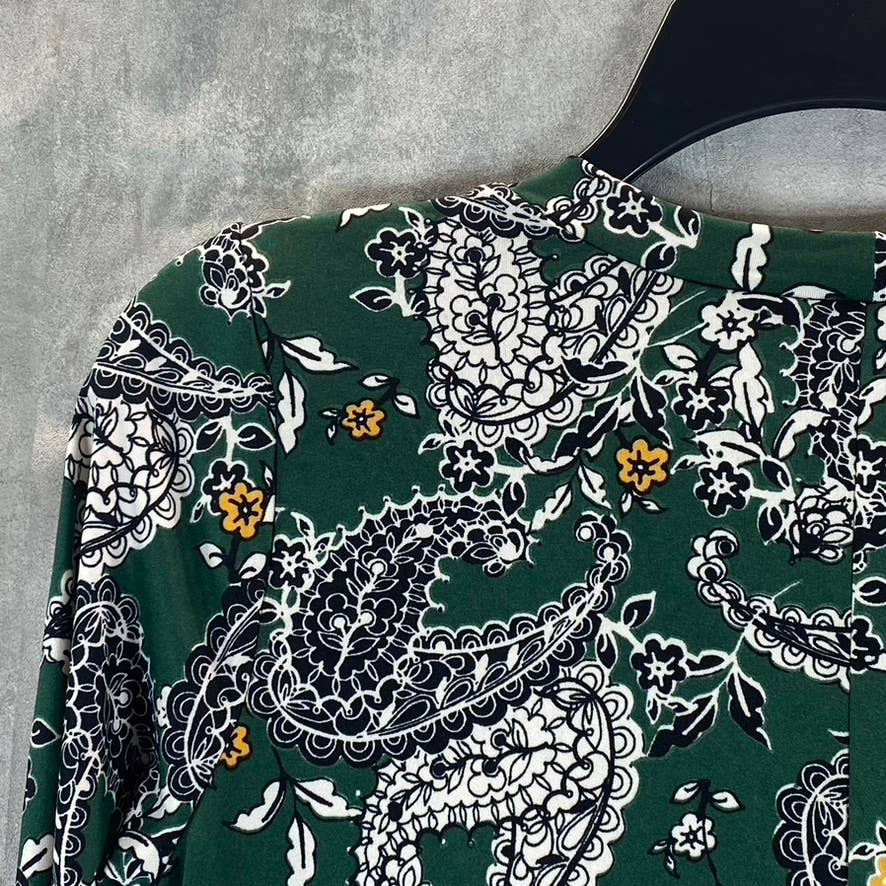 24SEVEN Comfort Apparel Women's Green Paisley-Print Scoop-Neck Long-Sleeve Dress