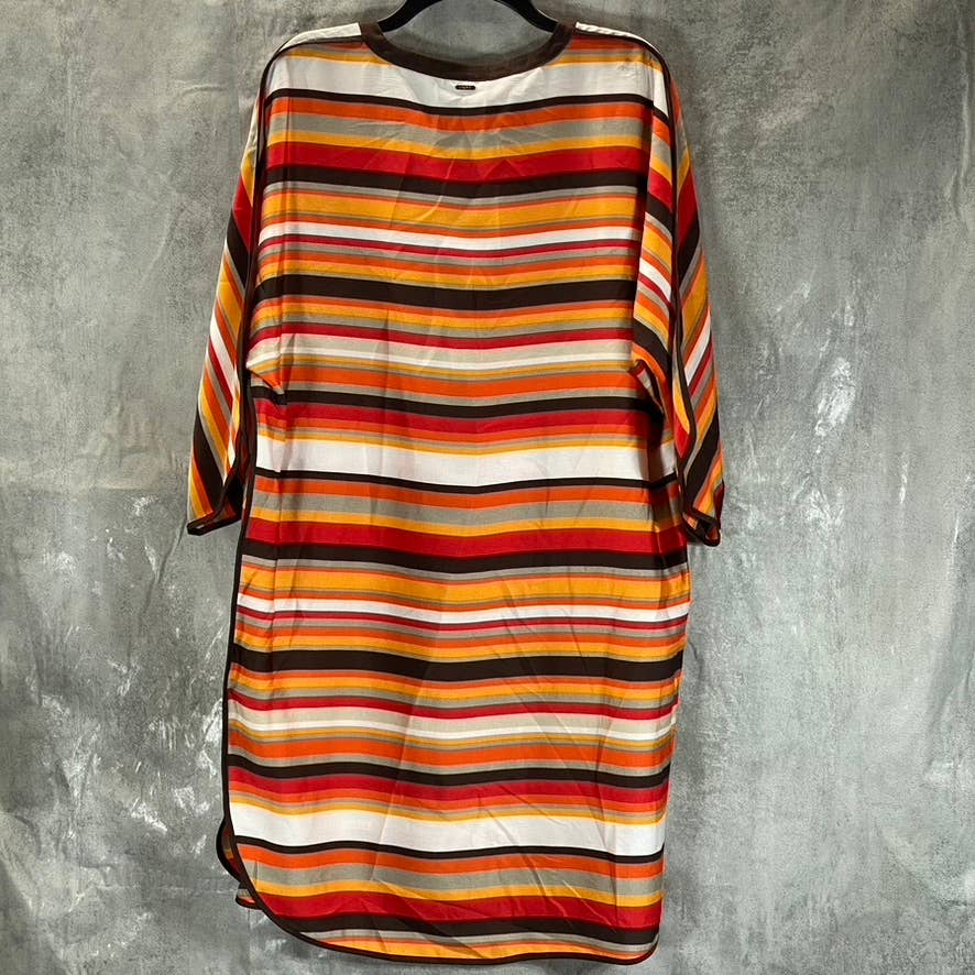 DKNY Women's Multi Striped Split-Neck Elbow-Sleeve Shirttail Dress SZ L