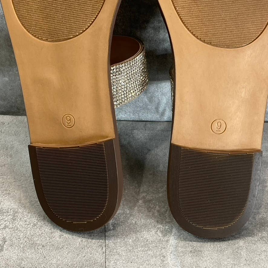 WILD PAIR Women's Sliver Bling Embellished Double-Strap Ginnie Slide Sandals SZ9