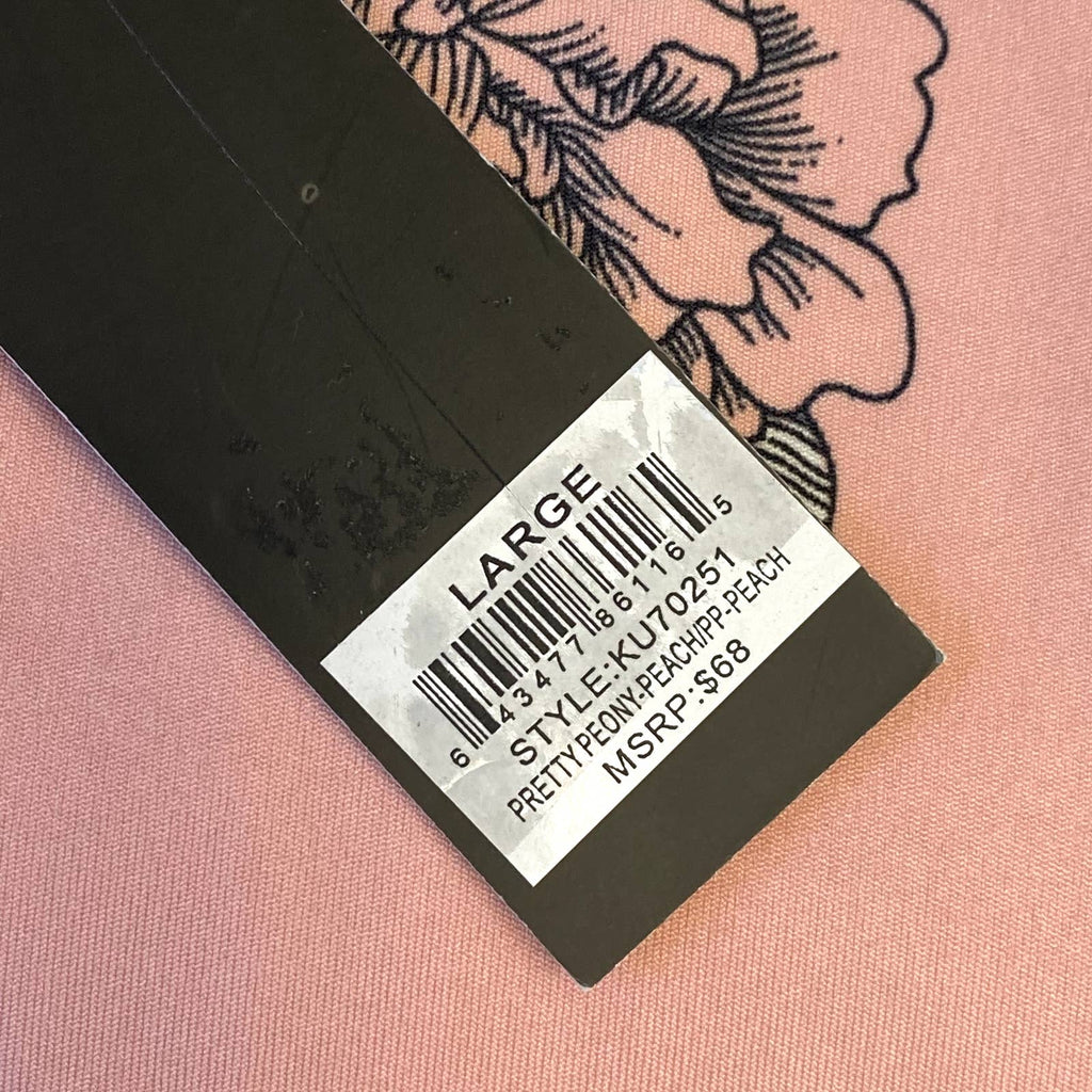 KAY UNGER Women's Pretty Peony Peach Floral Print High-Rise Mesh 7/8 Leggings SZ L
