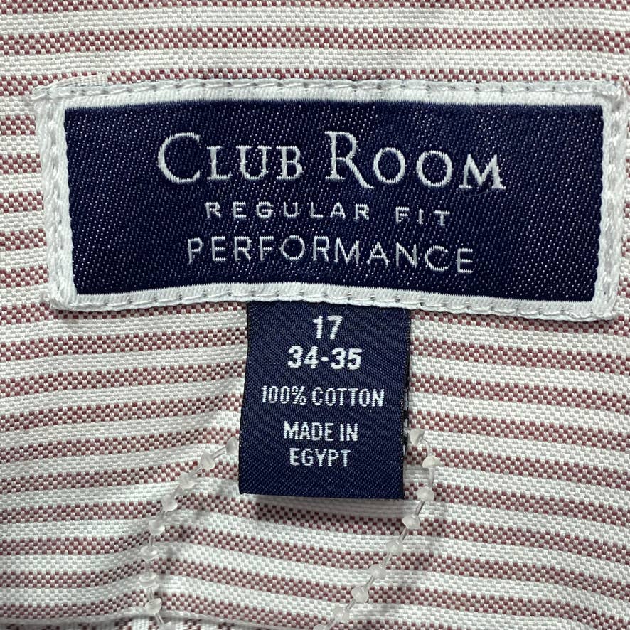 CLUB ROOM Red Classic/Regular Fit Stretch University Stripe Dress Shirt SZ XL