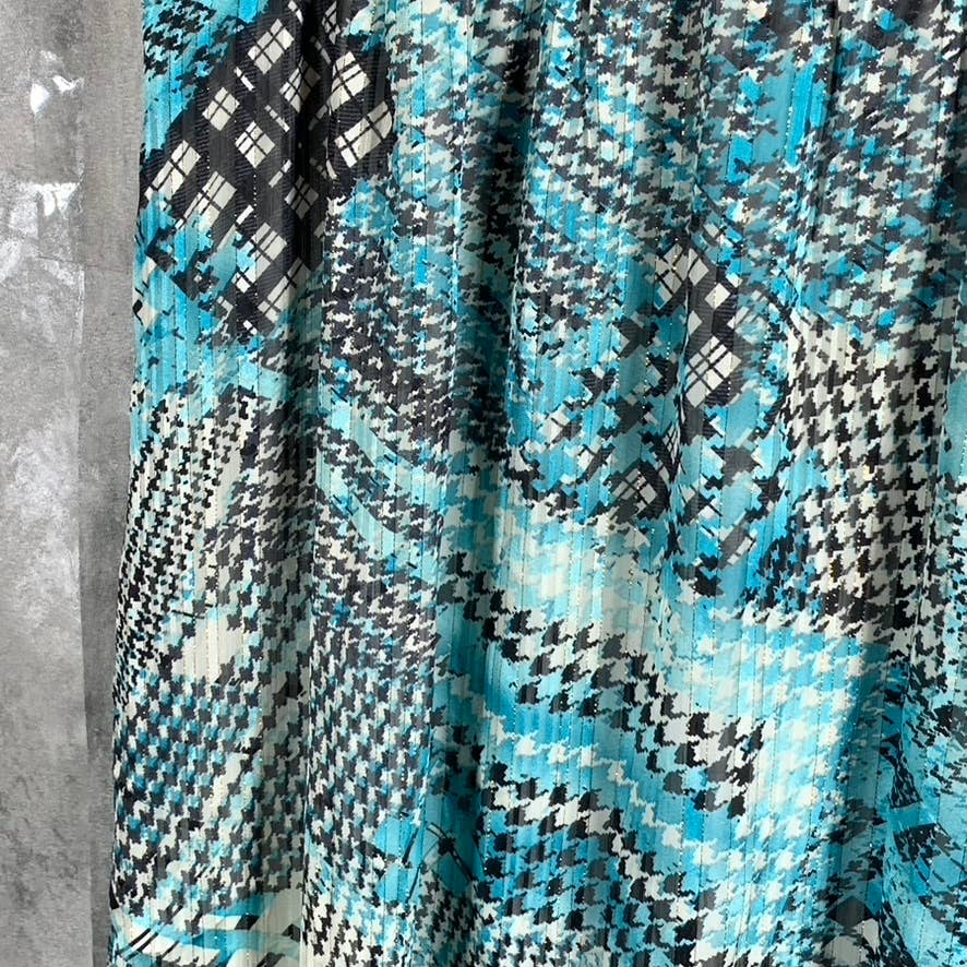 NY COLLECTION Women's Blue-Black Shadow Stripe V-Neck Empire Waist Dress SZ L