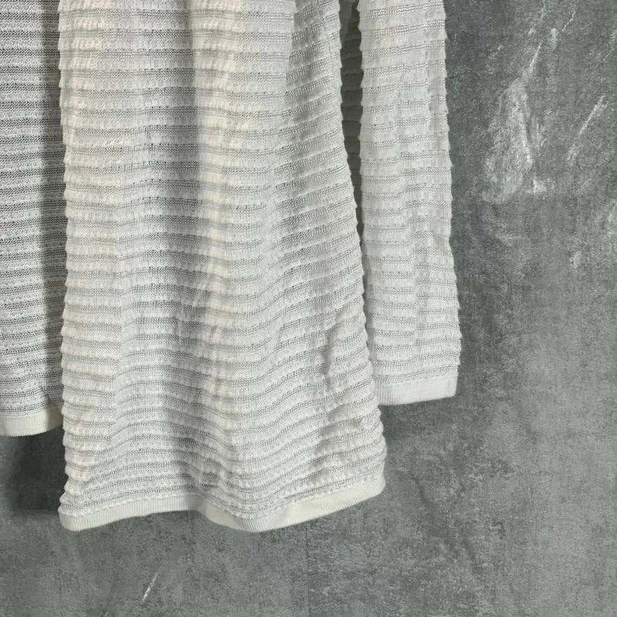 ALFANI Women's Soft White Textured Ottoman-Ribbed Open-Front 3/4 Sleeve Cardigan