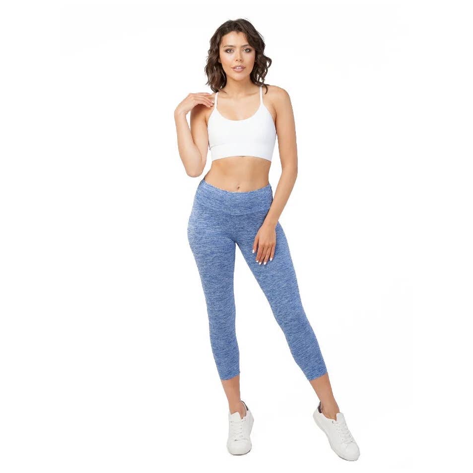 PRO-FIT Activewear Women's Blue Melange Scrunched Cut-Out Pull-On Crop Leggings SZ M