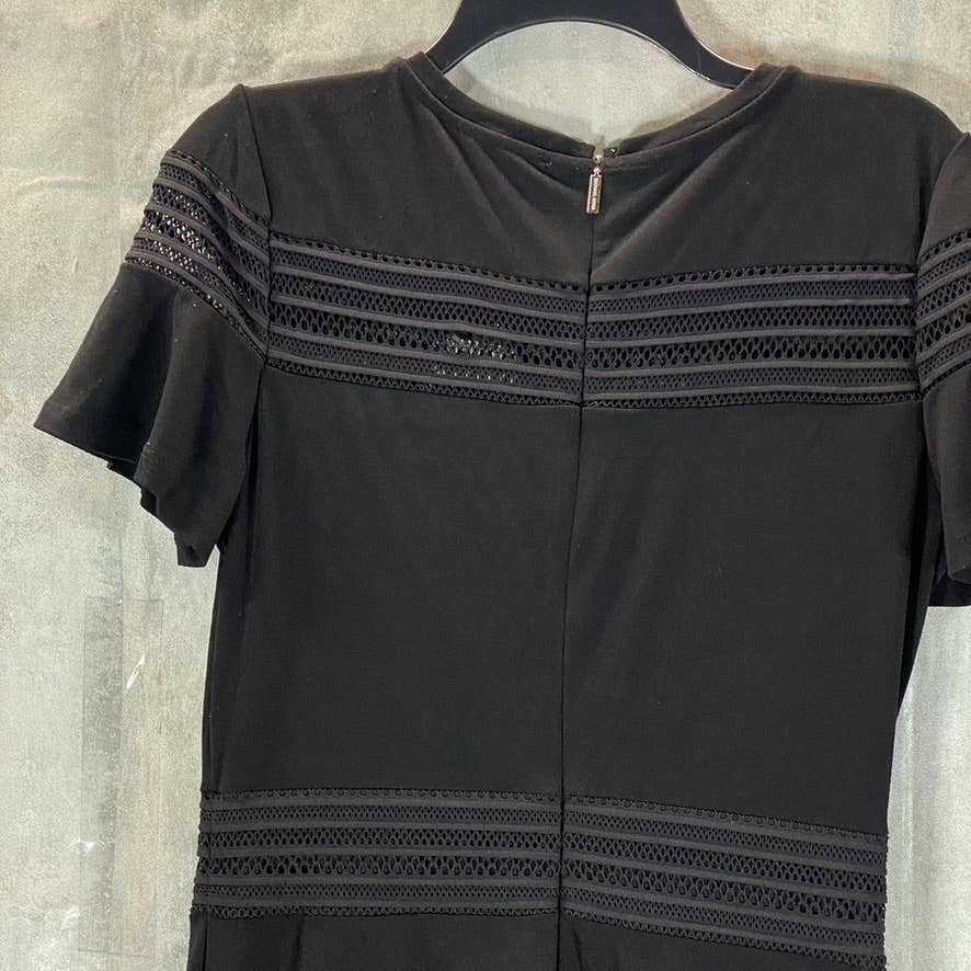 MICHAEL MICHAEL KORS Women's Deep Black Mixed-Mesh Short-Sleeve Mini Dress SZ M