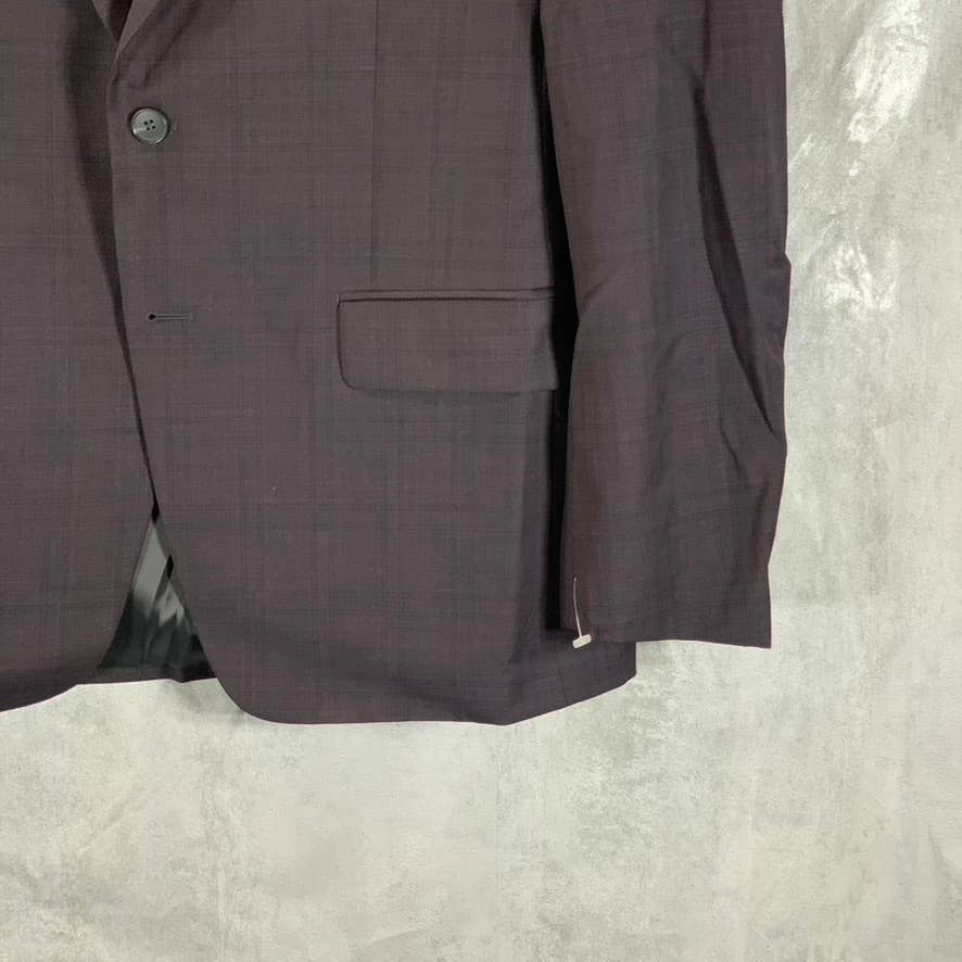 CALVIN KLEIN Men's Gray Plaid Slim-Fit One-Button Suit Jacket SZ 44R