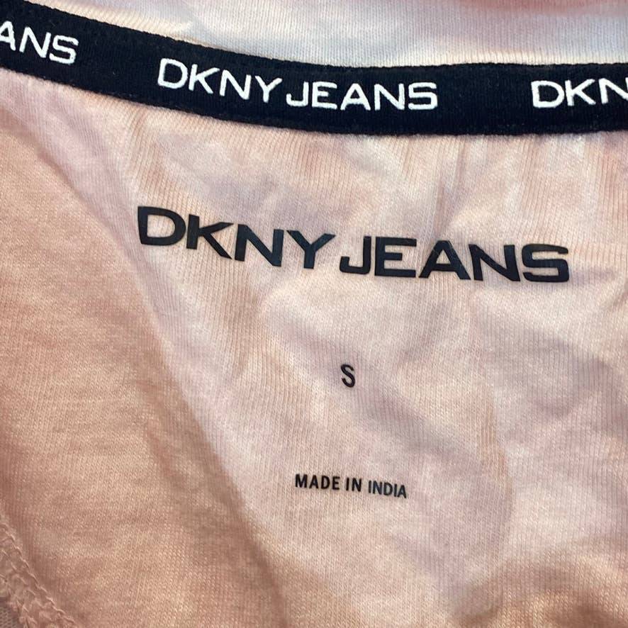 DKNY Jeans Women's Pink Graffiti-Print Metallic Logo Short Sleeve Crewneck T-Shirt SZ S