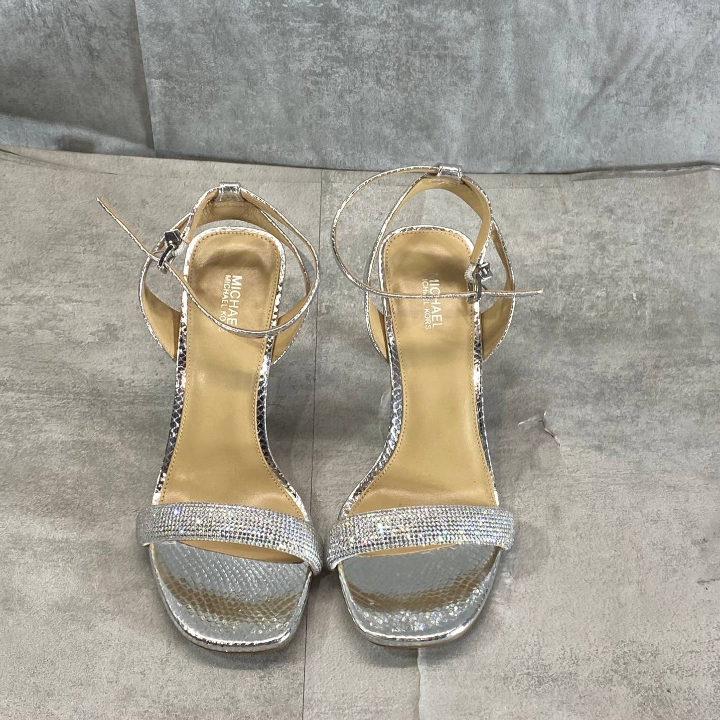 MICHAEL MICHAEL KORS Women's Silver Rhinestone Carrie Dress Sandals SZ 7