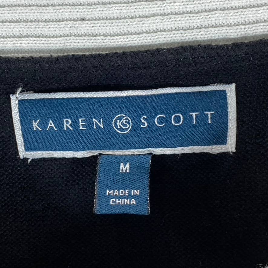 KAREN SCOTT Women's Deep Black Colorblocked Boat-Neck 3/4 Sleeve Top SZ M